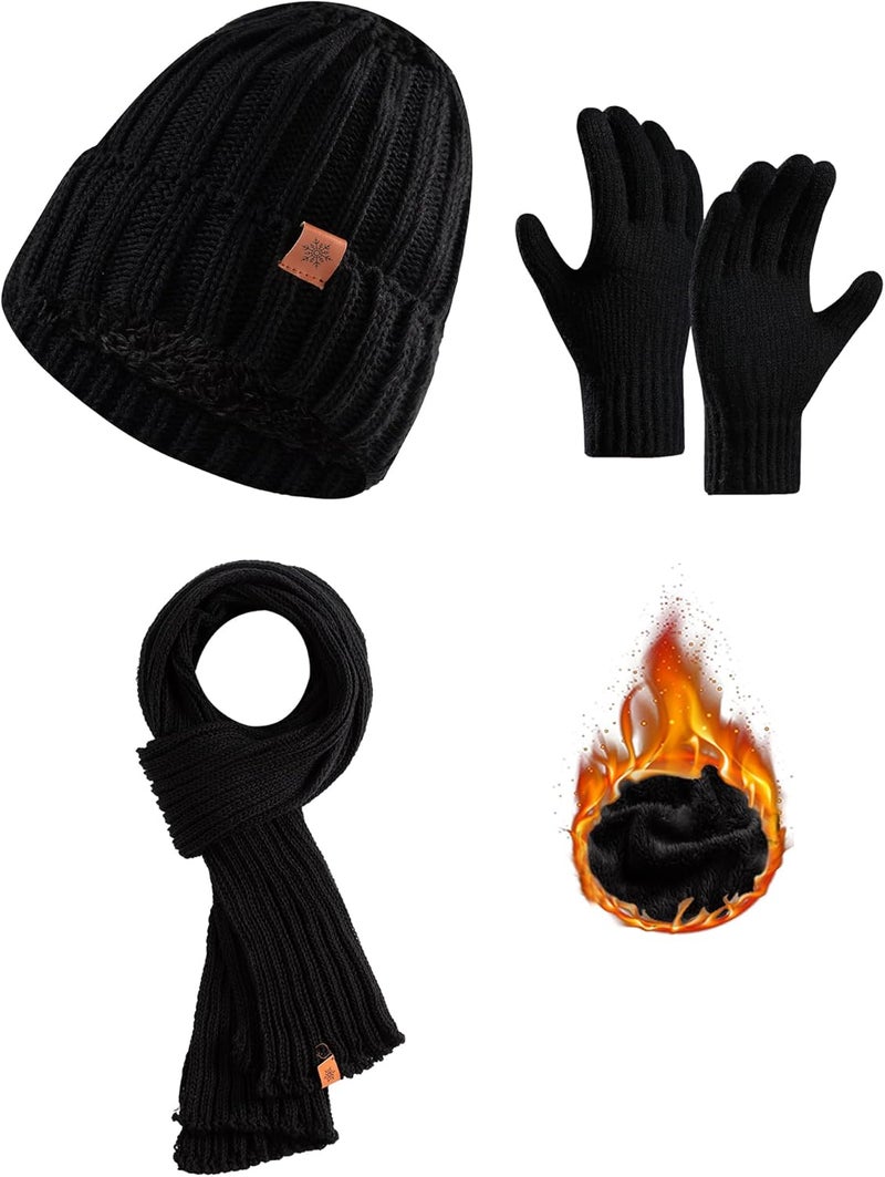 Sofvoyami Store Winter Hat Scarf Gloves Set, Soft Warm Knit Beanie Hat Touchscreen Gloves Long Knitted Scarf Set Winter Gifts for Men women - Image 1